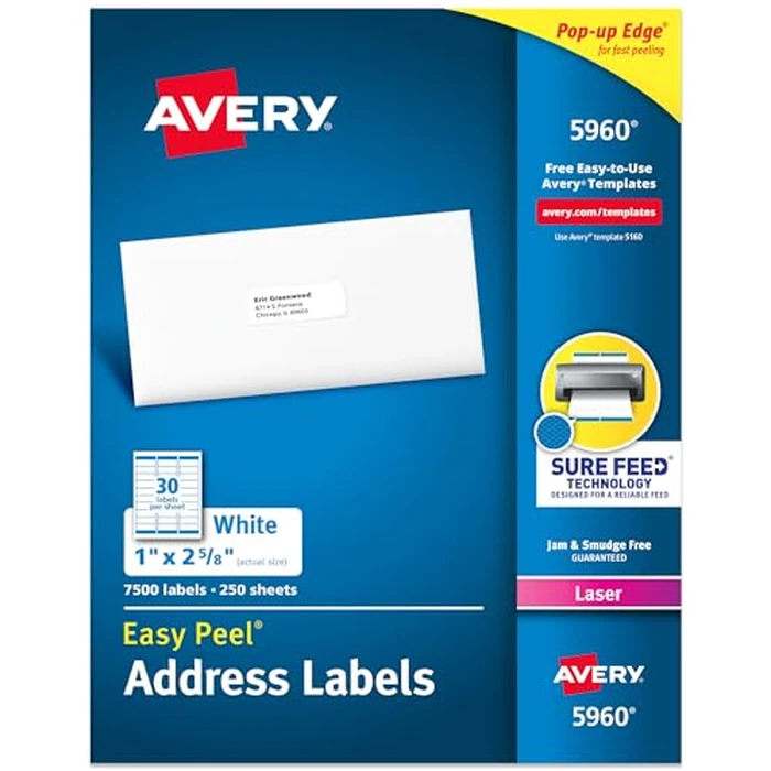 White Easy Peel Address Labels with Sure Feed, Laser, by Avery - Used - Like New condition - CA$21.94