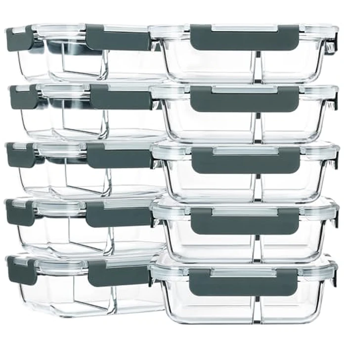 M MCIRCO 10-Pack,30 Oz Glass Meal Prep Containers 2 Compartments Airtight Lunch Bento Boxes with Lids, Glass Food Storage Containers, Microwave, Oven, Freezer and Dishwasher by M MCIRCO - Image 1