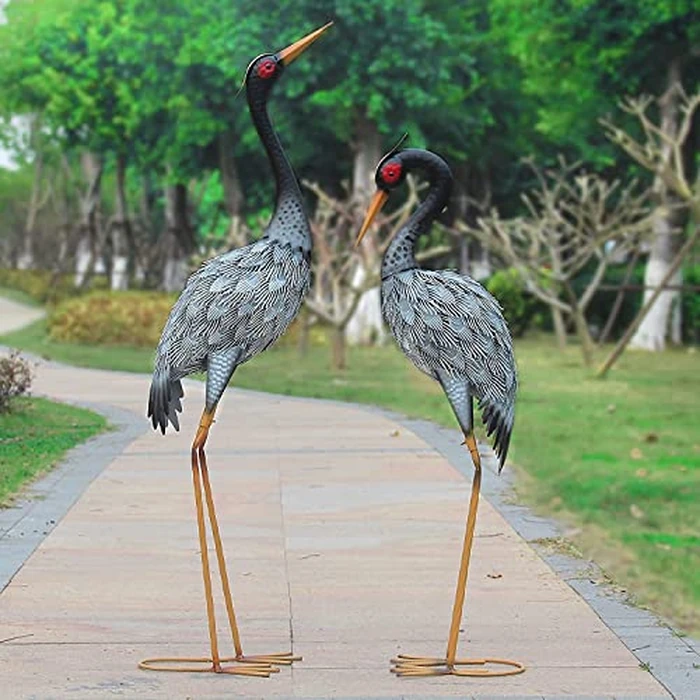 Oritty Metal Crane Statue Garden Decor, Heron Statue Yard Art for Outdoor Patio Lawn Backyard Pool Front Porch Decor, Bird Garden Sculpture & Statues, Set of 2, Spring & Summer Decorations by Oritty - Used - Very Good condition