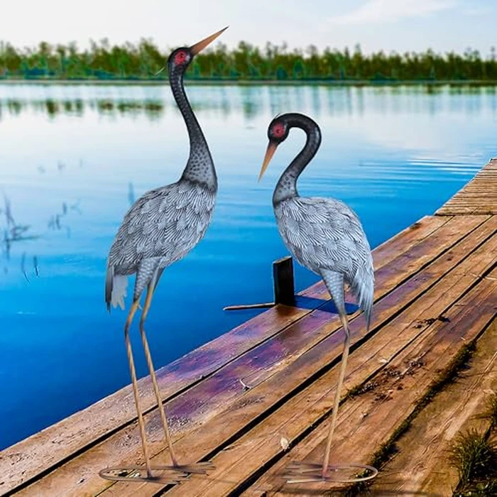 Oritty Metal Crane Statue Garden Decor, Heron Statue Yard Art for Outdoor Patio Lawn Backyard Pool Front Porch Decor, Bird Garden Sculpture & Statues, Set of 2, Spring & Summer Decorations by Oritty - Image 3