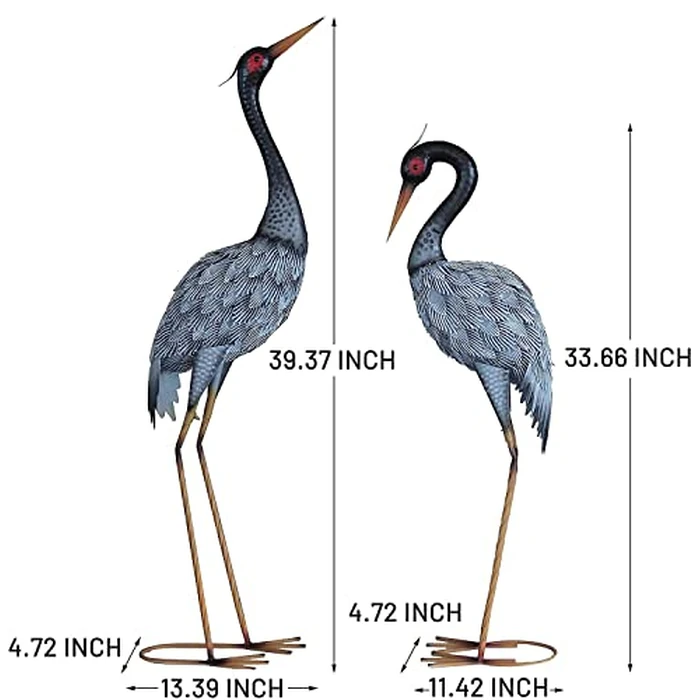 Oritty Metal Crane Statue Garden Decor, Heron Statue Yard Art for Outdoor Patio Lawn Backyard Pool Front Porch Decor, Bird Garden Sculpture & Statues, Set of 2, Spring & Summer Decorations by Oritty - Image 5