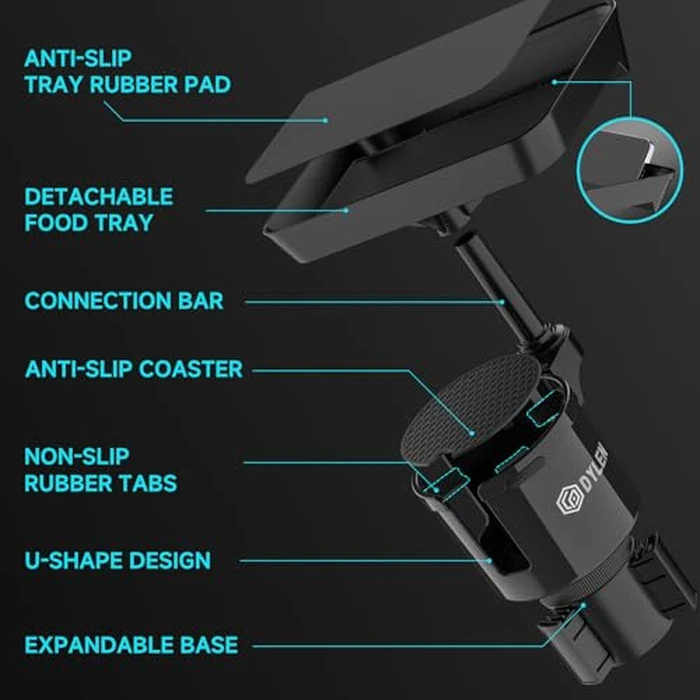 DYLEN Car Cup Holder Tray, Cup Holder Expander Adapter for Car, 9.5” Detachable Car Food Tray Table for Eating, Road Trip Essentials Fits Yeti, Hydro Flask 16-46 oz by DYLEN - Image 2