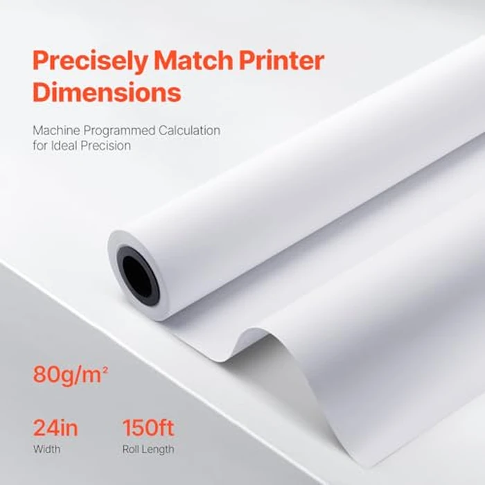 VEVOR 24 in x 150 ft Plotter Paper, 6 Rolls, 20 LB Bond, Architectural D/E, 2496 Sheets, White, Uncoated, Biodegradable, 94% Opacity, Ideal for CAD, Engineering, GIS Maps & Architectural Designs by VEVOR - Image 3