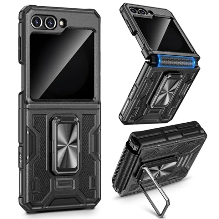 VEGO for Z Flip 5 Phone Case with Stand, Built-inPrivacy Screen Protector Military-Grade Hinge Protection Full Body Anti-Fall Shockproof Case for Samsung Galaxy Z Flip 5 - Black by VEGO - Used - Acceptable condition - US$13.72