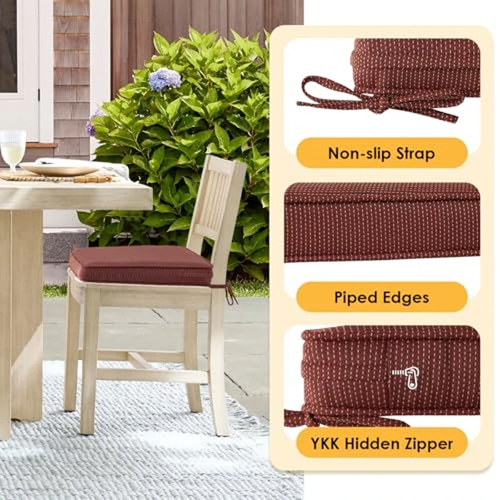 Supdurplus Outdoor Square Corner Seat Cushion, 18.5"x16"x3", Set of 4, Non Slip Seat Cushion Pads with Removable Cover for Patio Furniture, Garden Yard Lawn, Tan Dotted Red Base by Supdurplus - Image 4