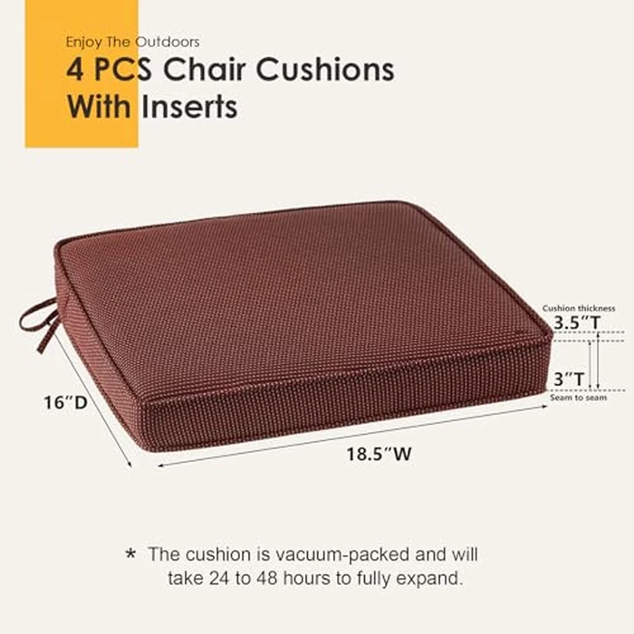 Supdurplus Outdoor Square Corner Seat Cushion, 18.5"x16"x3", Set of 4, Non Slip Seat Cushion Pads with Removable Cover for Patio Furniture, Garden Yard Lawn, Tan Dotted Red Base by Supdurplus - Image 5