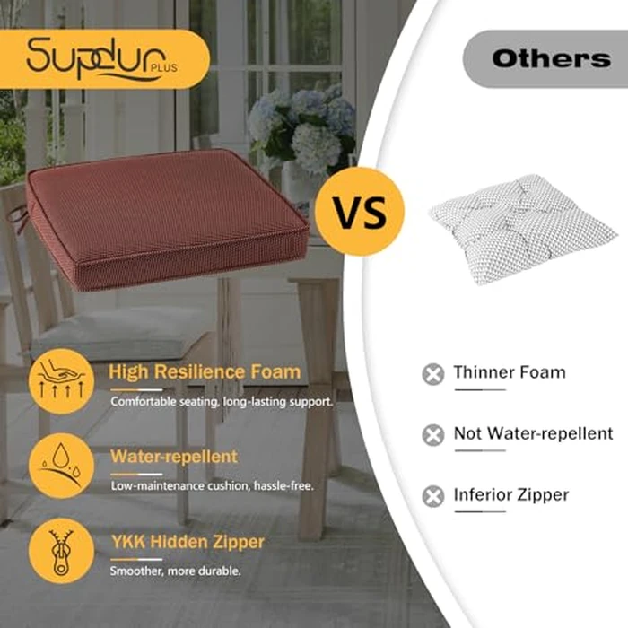 Supdurplus Outdoor Square Corner Seat Cushion, 18.5"x16"x3", Set of 4, Non Slip Seat Cushion Pads with Removable Cover for Patio Furniture, Garden Yard Lawn, Tan Dotted Red Base by Supdurplus - Image 6