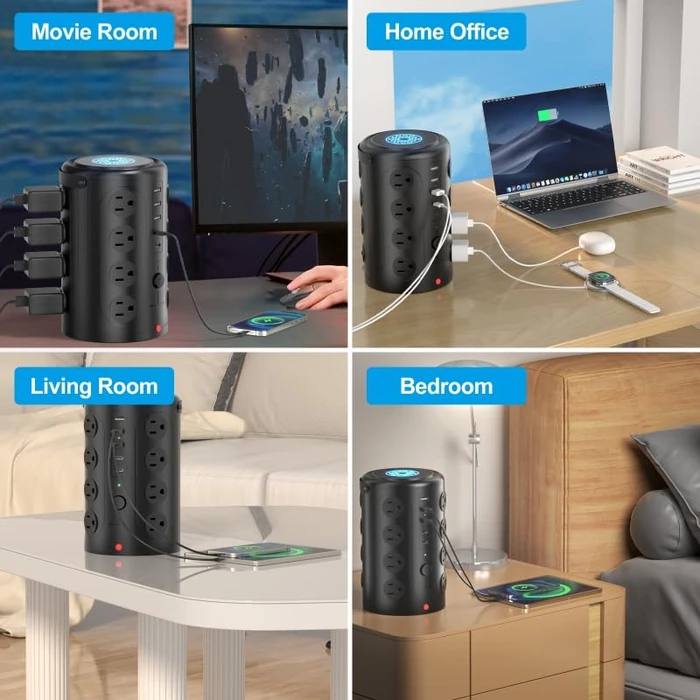 Tower Power Strip Surge Protector with 16 Outlets and 5 USB Ports (2 USB-C), 6FT Extension Cord with Multiple Outlets,Heavy Duty Charging Station,Home Office Dorm Room Essentials. No Wireless Charging by UWIWUTEI - Image 6