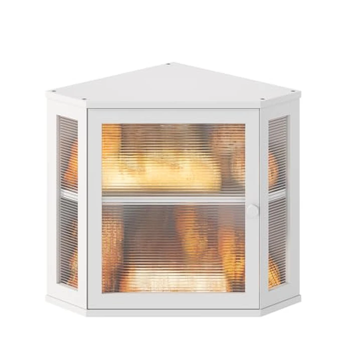 Wieghda Corner Bread box for Kitchen Countertop,Farmhouse Bread Box with Acrylic Wavy Door Panel,Large Bread box for kitchen countertop,Kitchen Countertop Food Storage Container (White, Medium) by Wieghda - Image 1