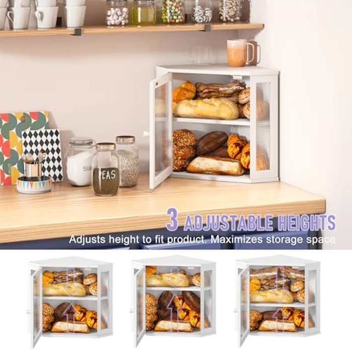 Wieghda Corner Bread box for Kitchen Countertop,Farmhouse Bread Box with Acrylic Wavy Door Panel,Large Bread box for kitchen countertop,Kitchen Countertop Food Storage Container (White, Medium) by Wieghda - Image 6