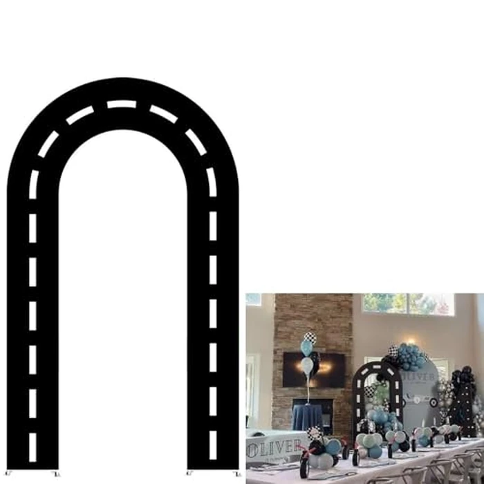 Aerdce Black Racing Track U-Shaped Arch Covers Racing Theme Open Arched Stand Backdrop Cover for Racing Party Decoration Banner(Only Cover) by Aerdce - Used - Like New condition - US$27.03