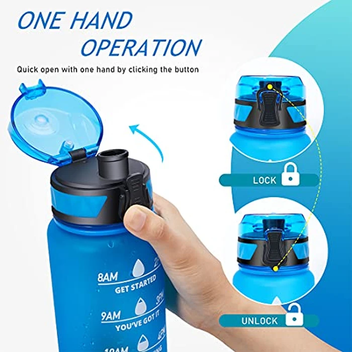 Polygon 32oz Motivational Water Bottle with Time Marker & Removable Strainer to Remind You Drink More Water, Fast Flow, Leakproof BPA Free Sport Water Bottle for Fitness and Outdoor(Blue) by Polygon - Image 3