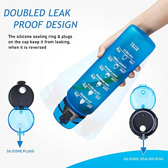 Polygon 32oz Motivational Water Bottle with Time Marker & Removable Strainer to Remind You Drink More Water, Fast Flow, Leakproof BPA Free Sport Water Bottle for Fitness and Outdoor(Blue) by Polygon - Image 5