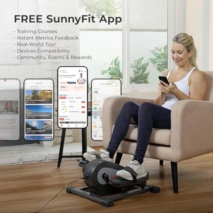 Sunny Health & Fitness Smart Motorized Mini Elliptical Trainer w/Remote Control, Indoor Under-Desk Pedal Exerciser for Seniors’ Mobility & Cardio Workout, Free SunnyFit App Connection - SF-E324028 by Sunny Health & Fitness - Used - Good condition - US$101.86