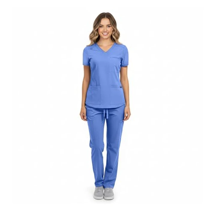 M&M SCRUBS Women's Cool Stretch V-Neck Cargo Scrub Set (Ceil Blue, Small) by M&M SCRUBS - Image 1