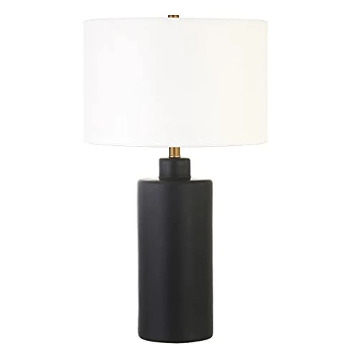 Henn&Hart 25" Tall Ceramic Table Lamp with Fabric Shade in Flat Black, for Home, Living Room, Bedroom, Entertainment Room, Office, Kitchen, Dining by Henn&Hart - Used - Acceptable condition