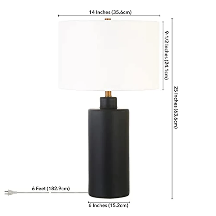 Henn&Hart 25" Tall Ceramic Table Lamp with Fabric Shade in Flat Black, for Home, Living Room, Bedroom, Entertainment Room, Office, Kitchen, Dining by Henn&Hart - Image 2