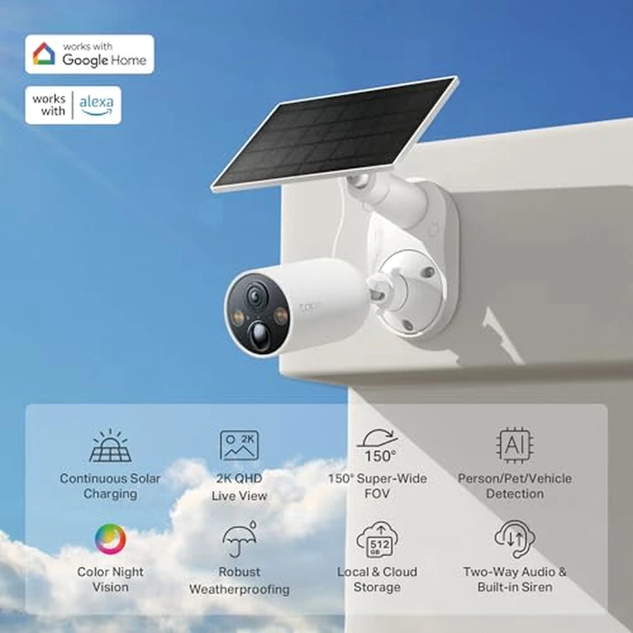 TP-Link Tapo SolarCam 2K, Outdoor Battery Camera w/Solar Panel Base, Wireless Camera, 2K QHD, 150 degrees Super-Wide FOV, Free Person/Vehicle/Pet Detection, SD/Cloud Storage, Starlight Color Night Vision by Tapo - Image 3