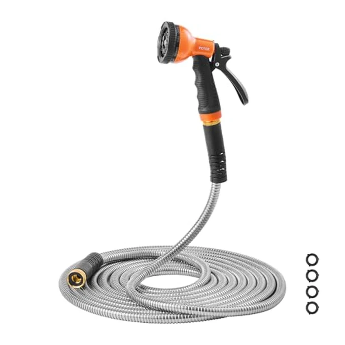 VEVOR Metal Garden Hose 150 ft, Rust Proof Stainless Steel Water Hose, Heavy Duty Backyard Hose with 10 Function Nozzle, No-Kink & Flexible Water Pipe, Lightweight Metal Hose for Yard, Outdoor by VEVOR - Image 3