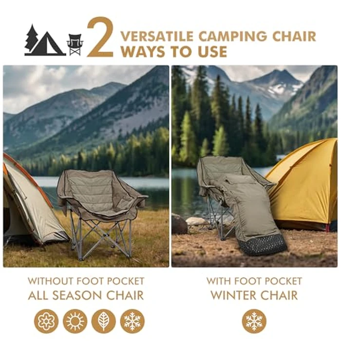 Heavy Duty Oversized Fully Padded Camping Chair with Foot Pocket, Comfortable Sports Chair for Adults, Outdoor Winter, Ice Fishing, Hunting, RV, Insert Hand Warmer for A DIY Warm Heated Chair, 400 LBS by Minndudu - Image 2