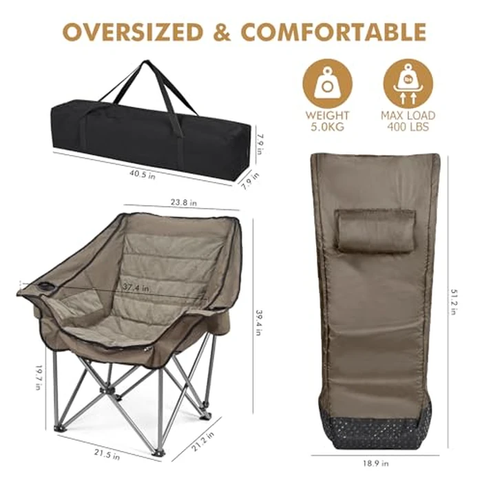 Heavy Duty Oversized Fully Padded Camping Chair with Foot Pocket, Comfortable Sports Chair for Adults, Outdoor Winter, Ice Fishing, Hunting, RV, Insert Hand Warmer for A DIY Warm Heated Chair, 400 LBS by Minndudu - Image 3