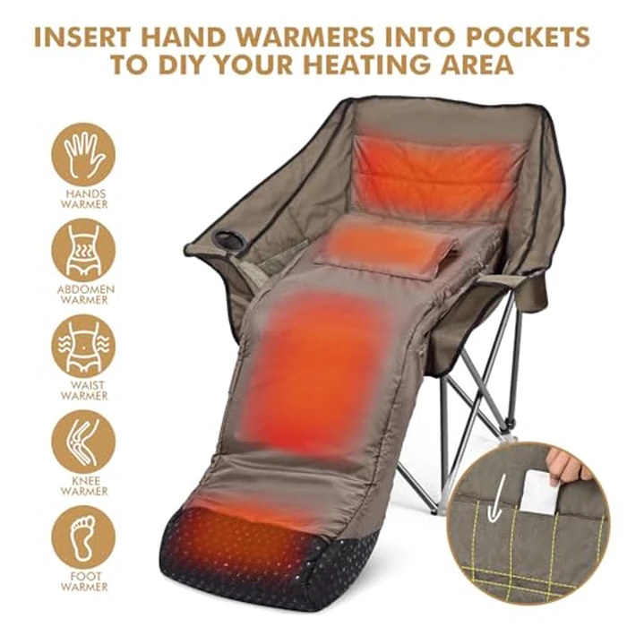Heavy Duty Oversized Fully Padded Camping Chair with Foot Pocket, Comfortable Sports Chair for Adults, Outdoor Winter, Ice Fishing, Hunting, RV, Insert Hand Warmer for A DIY Warm Heated Chair, 400 LBS by Minndudu - Image 6