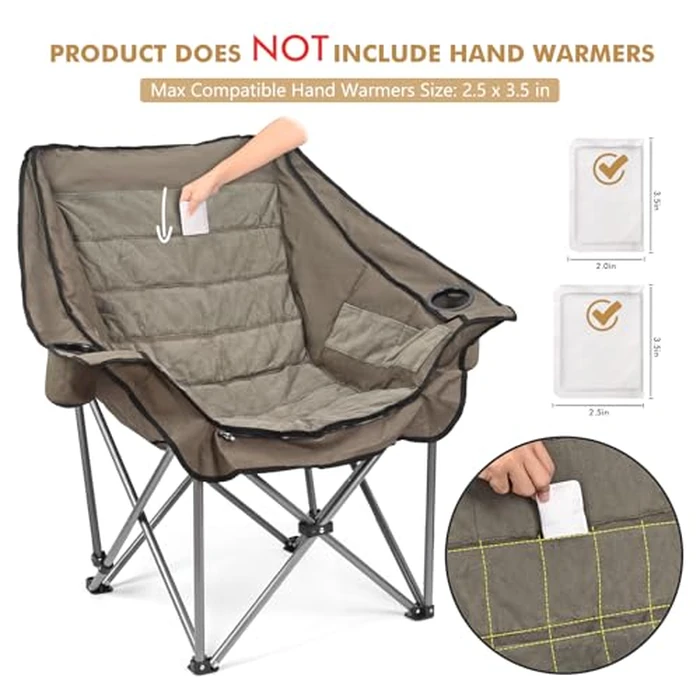 Heavy Duty Oversized Fully Padded Camping Chair with Foot Pocket, Comfortable Sports Chair for Adults, Outdoor Winter, Ice Fishing, Hunting, RV, Insert Hand Warmer for A DIY Warm Heated Chair, 400 LBS by Minndudu - Image 7