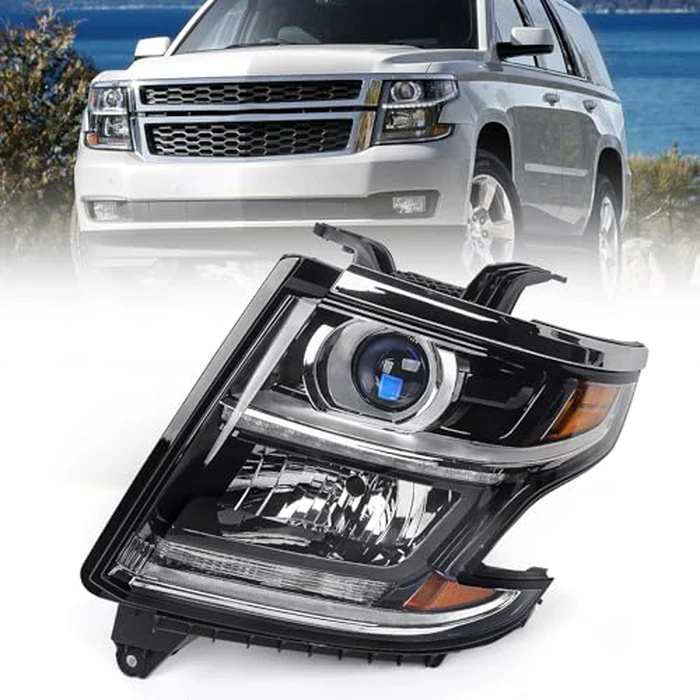 FIONE Headlight Compatible with Chevy Tahoe/Suburban 2015-2020 DRL Halogen Headlamp NOT HID Black Housing Left Driver Side LH W/O Bulbs by FIONE - Used - Very Good condition