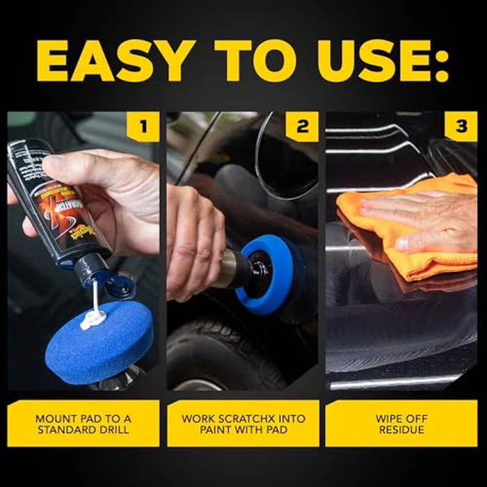 Meguiar's Quik Eraser Kit, Car Scratch Remover for Repairing Surface Blemishes, Car Scratch Repair Kit with ScratchX, Drill-Mounted Pad, and Microfiber Towel, 4 Count by Meguiar's - Image 5