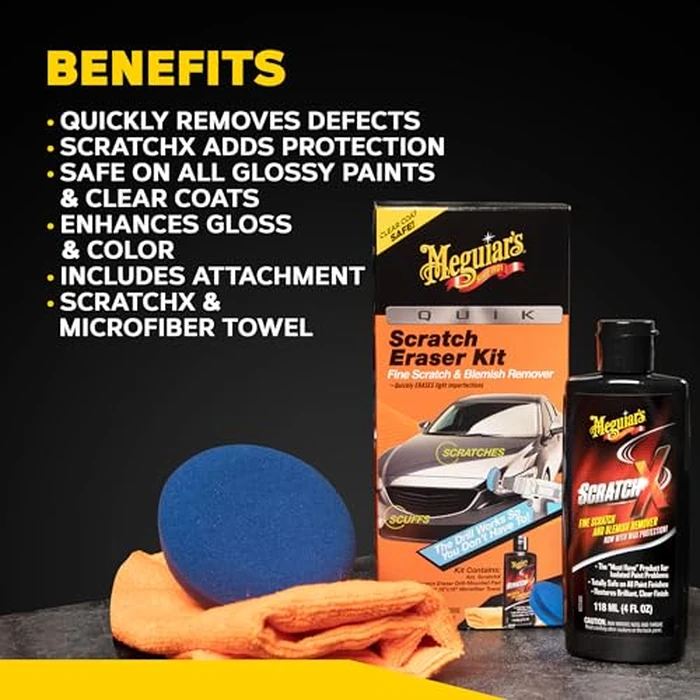 Meguiar's Quik Eraser Kit, Car Scratch Remover for Repairing Surface Blemishes, Car Scratch Repair Kit with ScratchX, Drill-Mounted Pad, and Microfiber Towel, 4 Count by Meguiar's - Image 8