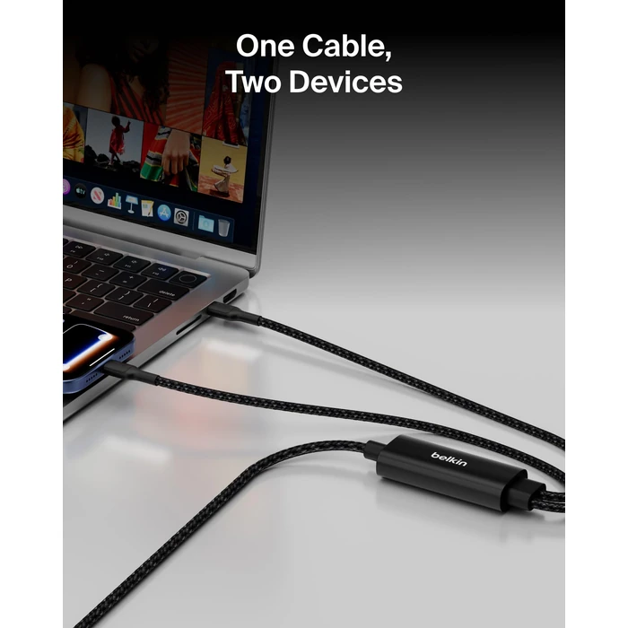Belkin 2-in-1 USB C to USB C Cable 140W, 5ft Braided Dual Charging Cable - Fast-Charging Combo Cord w/Smart Power Sharing for MacBook, iPhone, iPad, Samsung, Pixel, & More - Travel Essentials - Black by Belkin - Image 2