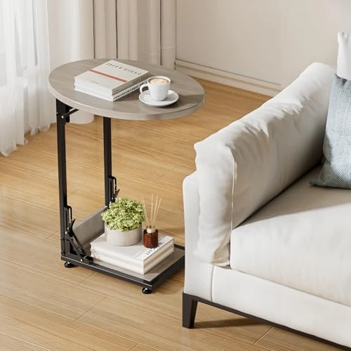 Elbourn Folding Side Table End Couch Tables,Metal Frame C-Shaped TV Stand for Sofa Living Bedroom Bedside Coffee Small Spaces (Gray) by Elbourn - Image 2