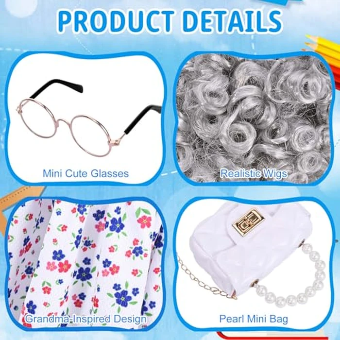 JcHrmers Old Lady Porch Goose Outfits Grandma Goose Clothes Old Lady Purple Floral Goose Costume with Curly Wig Necklace Bag Fits 23" Geese Statue for School Lawn Patio Yard Garden Decor by JcHrmers - Image 3