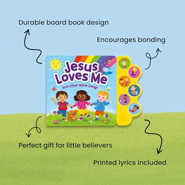 Jesus Loves Me & Other Bible Songs - Interactive Sound Book for Toddlers | Christian Baby Book with 6 Faith-Based Songs, Lyrics & Music | Baptism Gift, Bible Story Time Sing-along for Boys and Girls by Kidsbooks - Image 6