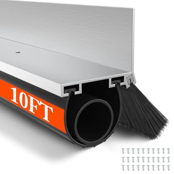 POWLAB Universal Garage Door Seals Kit -10FT EPDM U+O Bottom Rubber Weatherproof Seal & Brush, Pre-Drilled Aluminum Track Retainer Base Kit for Steel/Wooden Doors, Noise Reducing by POWLAB - Image 1