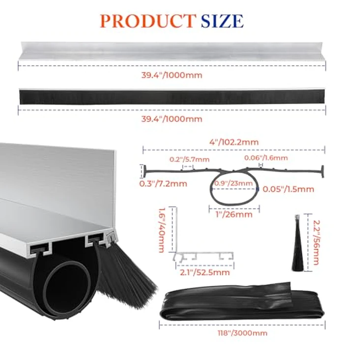 POWLAB Universal Garage Door Seals Kit -10FT EPDM U+O Bottom Rubber Weatherproof Seal & Brush, Pre-Drilled Aluminum Track Retainer Base Kit for Steel/Wooden Doors, Noise Reducing by POWLAB - Image 3