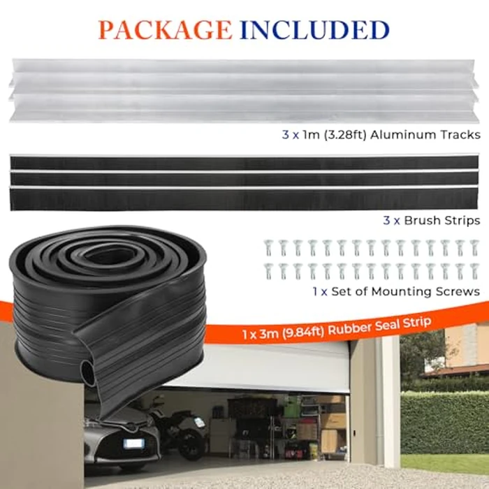 POWLAB Universal Garage Door Seals Kit -10FT EPDM U+O Bottom Rubber Weatherproof Seal & Brush, Pre-Drilled Aluminum Track Retainer Base Kit for Steel/Wooden Doors, Noise Reducing by POWLAB - Image 6