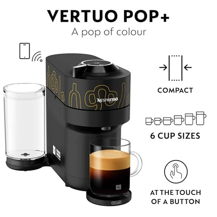 Nespresso I Samra Origins by The Weeknd Vertuo Pop+ Single Serve Coffee and Espresso Machine by DeLonghi, Black with Yellow (Limited Edition) by Nespresso - Image 6