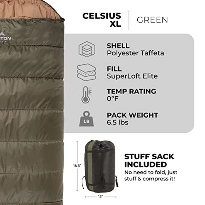 TETON Sports Celsius XL -18C Sleeping Bag; Great for Family Camping; Free Compression Sack by TETON Sports - Image 3