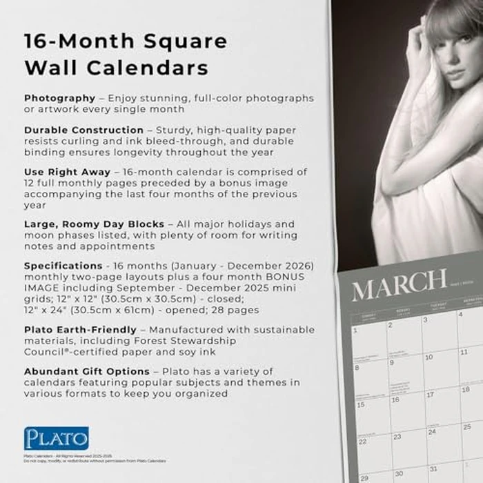 Taylor Swift Official 2026 12 X 24 Inch (Hanging) Monthly Square Wall Calendar by PLATO - Image 6