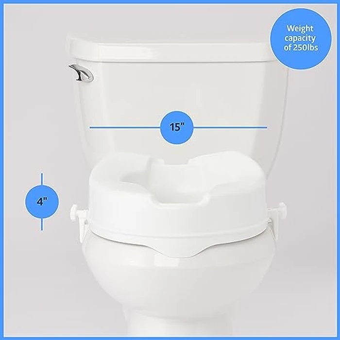 Medline Raised Toilet Seat with Secure Side Locks, 4" Elevation - 250 lbs. Capacity, for Seniors, Elderly, Independent Adults and Disabled Adults - 1 Ct. by Medline - Image 2