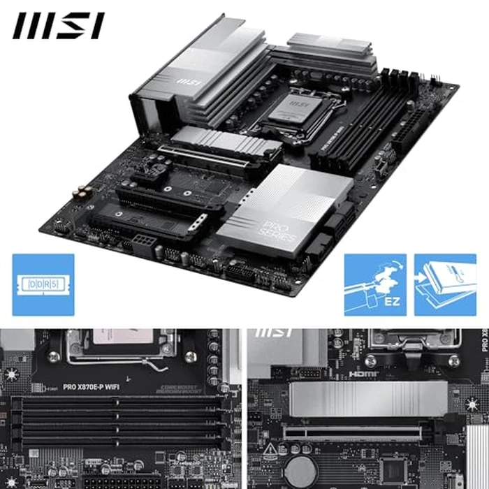 MSI PRO X870E-P WiFi Motherboard, ATX - Supports AMD Ryzen 9000/8000 / 7000 Processors, AM5-60A SPS VRM, DDR5 Memory Boost (8200+ MT/s OC), PCIe 5.0 x16 & 4.0 x16, M.2 Gen5, Wi-Fi 7, 5G LAN by msi - Image 3
