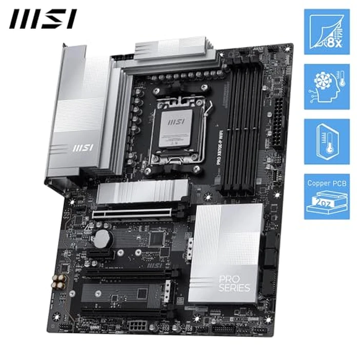 MSI PRO X870E-P WiFi Motherboard, ATX - Supports AMD Ryzen 9000/8000 / 7000 Processors, AM5-60A SPS VRM, DDR5 Memory Boost (8200+ MT/s OC), PCIe 5.0 x16 & 4.0 x16, M.2 Gen5, Wi-Fi 7, 5G LAN by msi - Image 4