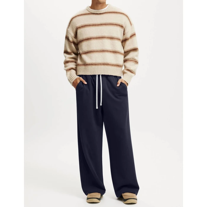 HeSaYep Men's Baggy Sweatpants Wide Leg Fleece Lined Lounge Sweat Pants Winter Thermal Cotton Athletic Pants Open Bottom Straight Leg Workout Pants with Pockets Navy Blue S by HeSaYep - Image 3