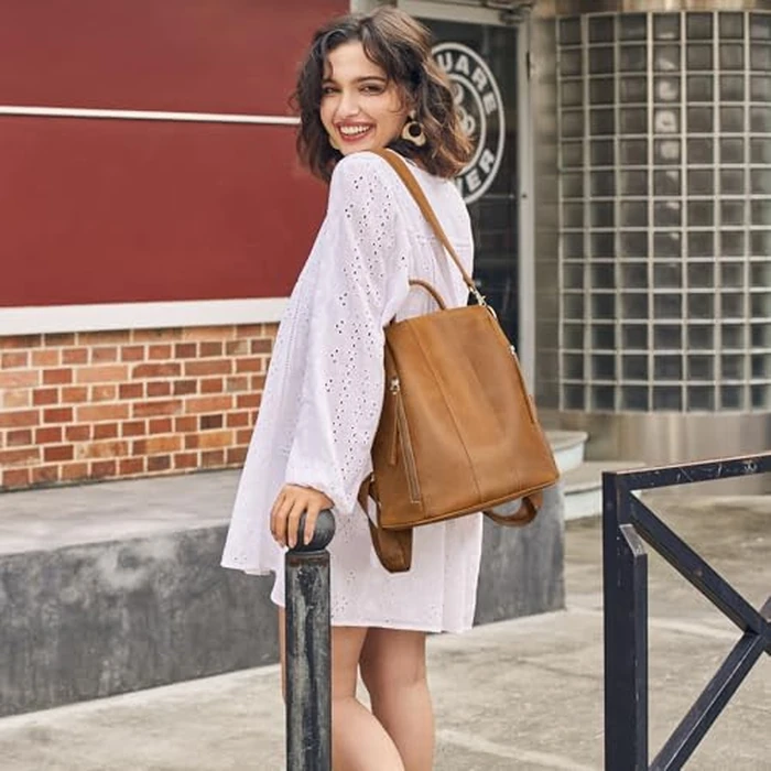 S-ZONE Leather Backpack Purses for Women Antitheft Soft Rucksack Ladies Shoulder Bag Medium by S-ZONE - Image 3