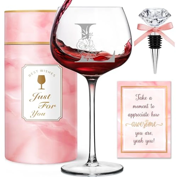 Personalized Gifts for Women - Monogrammed A-Z Wine Glass Customized Gifts, Unique Birthday Gifts for Women, Christmas Basket Gift for Her, Mom, Wife, Sister, Friend, Nurse（L） by EIRNAY - Used - Like New condition - US$17.09