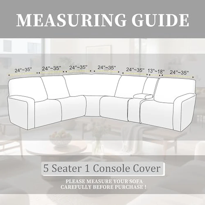 ROFASVCO 100% Waterproof Sectional Recliner Couch Covers for Reclining Couch L Shaped Corner Sectional Sofa Cover Jacquard Stretch L Shape Recliner Slipcovers (5 Seater 1 Console Cover, Deep Grey) by ROFASVCO - Image 3