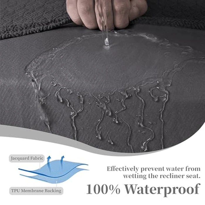 ROFASVCO 100% Waterproof Sectional Recliner Couch Covers for Reclining Couch L Shaped Corner Sectional Sofa Cover Jacquard Stretch L Shape Recliner Slipcovers (5 Seater 1 Console Cover, Deep Grey) by ROFASVCO - Image 4