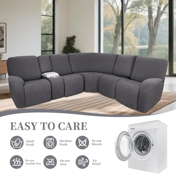 ROFASVCO 100% Waterproof Sectional Recliner Couch Covers for Reclining Couch L Shaped Corner Sectional Sofa Cover Jacquard Stretch L Shape Recliner Slipcovers (5 Seater 1 Console Cover, Deep Grey) by ROFASVCO - Image 8
