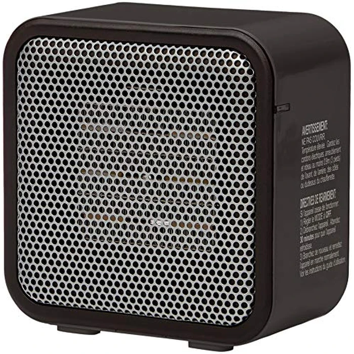 Amazon Basics Ceramic Space Heater, Mini Heater for Office Desk, Portable Tent Heater (Indoor Use), 500 W, With Tip-Over Protection, Lightweight (1.4 LBS), Black, 5.87”D x 3.15”W x 5.95”H by Amazon Basics - Used - Acceptable condition